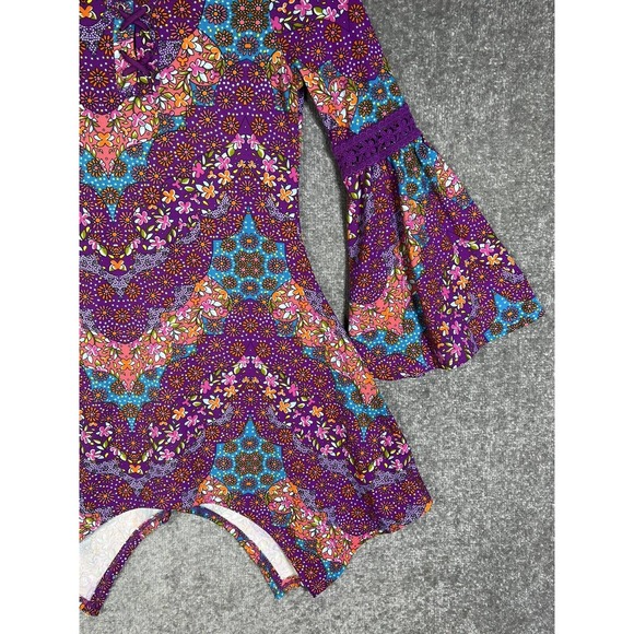 Dreamworks TROLLS Floral Crochet Sharkbite Hem Bell Sleeve Dress Girl Small Soft - Picture 8 of 10